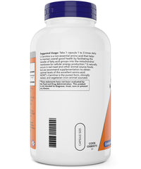 NOW Foods etiqueta en detalle indicando Carnipure y certificaciones