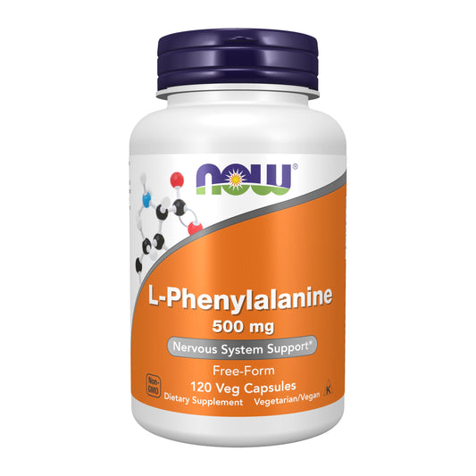 NOW Foods L-Phenylalanine 500 mg bottle may support nervous system health.