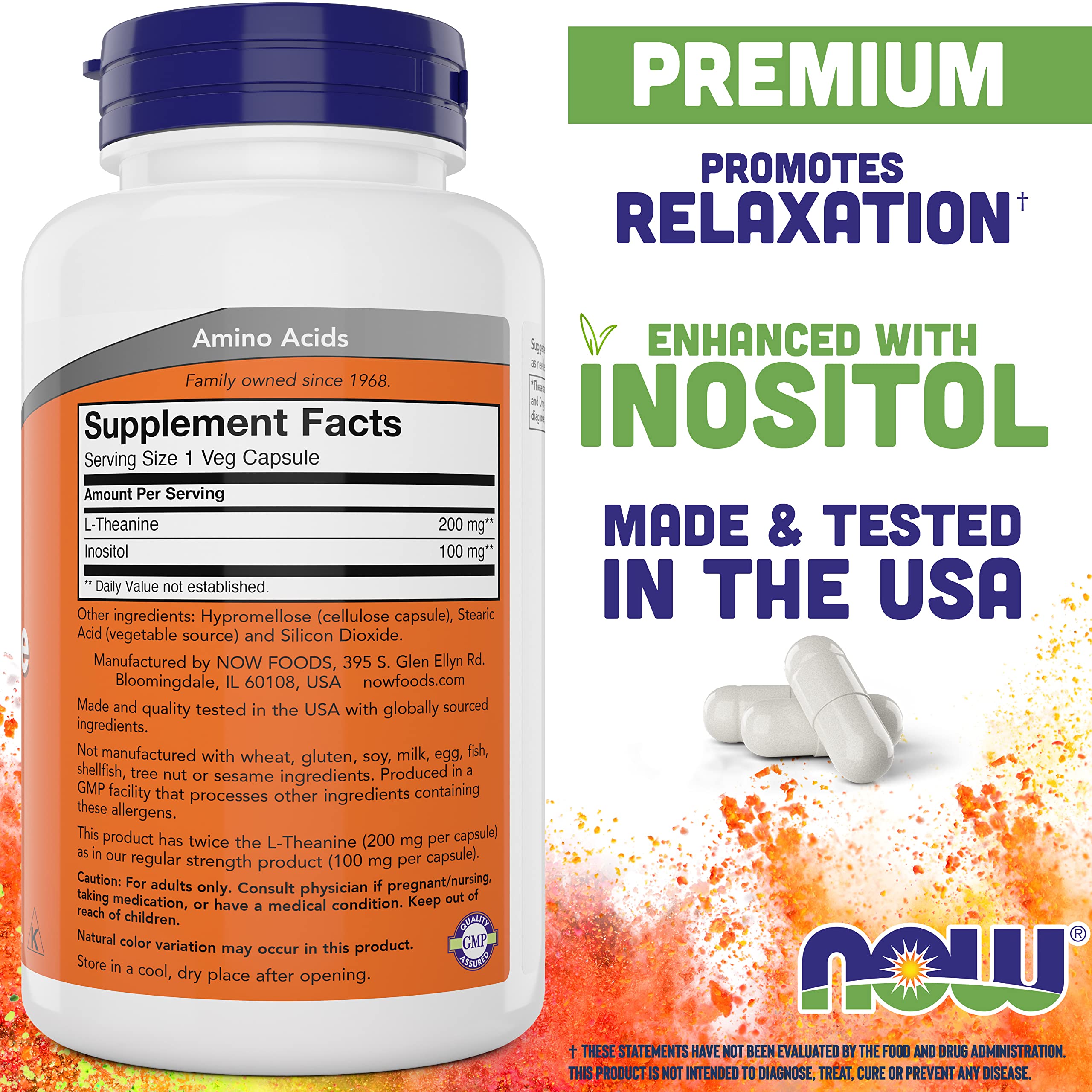 NOW Foods primer plano de cápsula vegetal, textura clara y formulación vegana