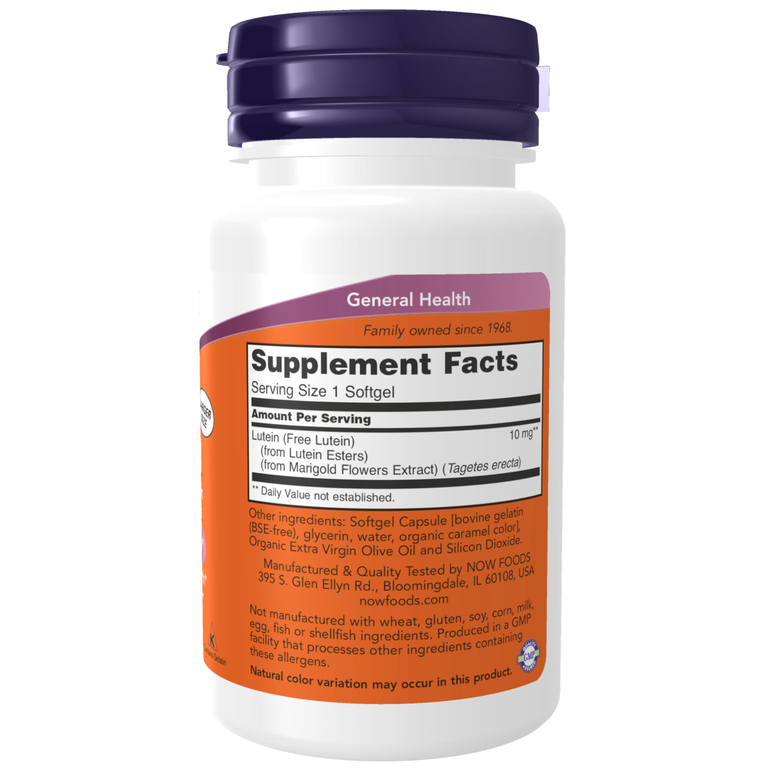 NOW Foods softgel de luteína en primer plano para fácil ingestión