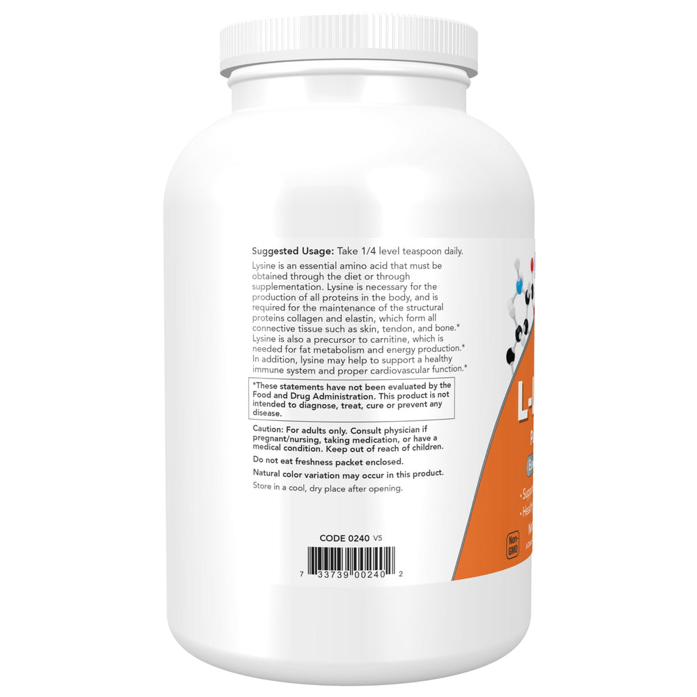 NOW Foods cucharadita midiendo L-Lysine para control de dosis
