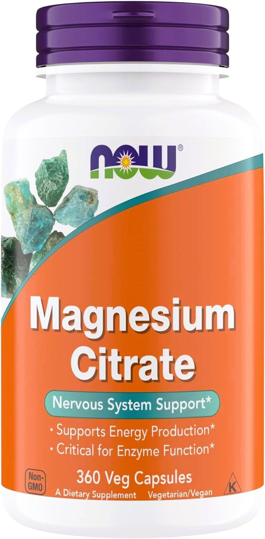 NOW Foods envase frontal magnesio citrato muestra claridad del producto