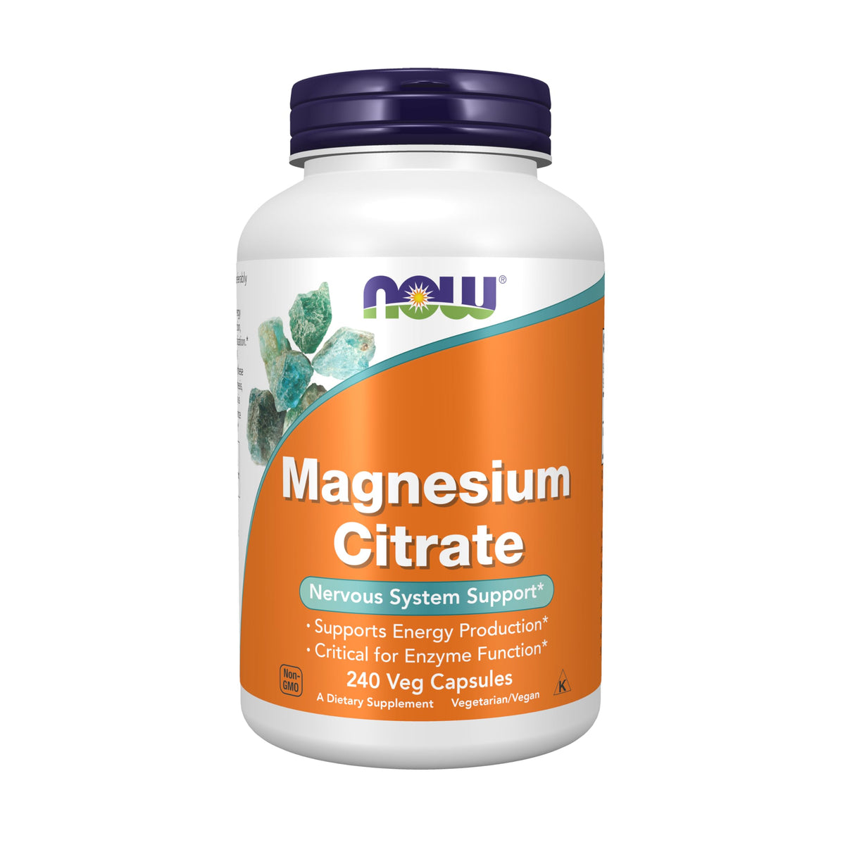 NOW Foods frasco frontal del magnesio citrato, presentación de 240 cápsulas y beneficio duradero