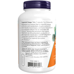 NOW Foods etiqueta nutricional con detalles de las cinco formas de magnesio