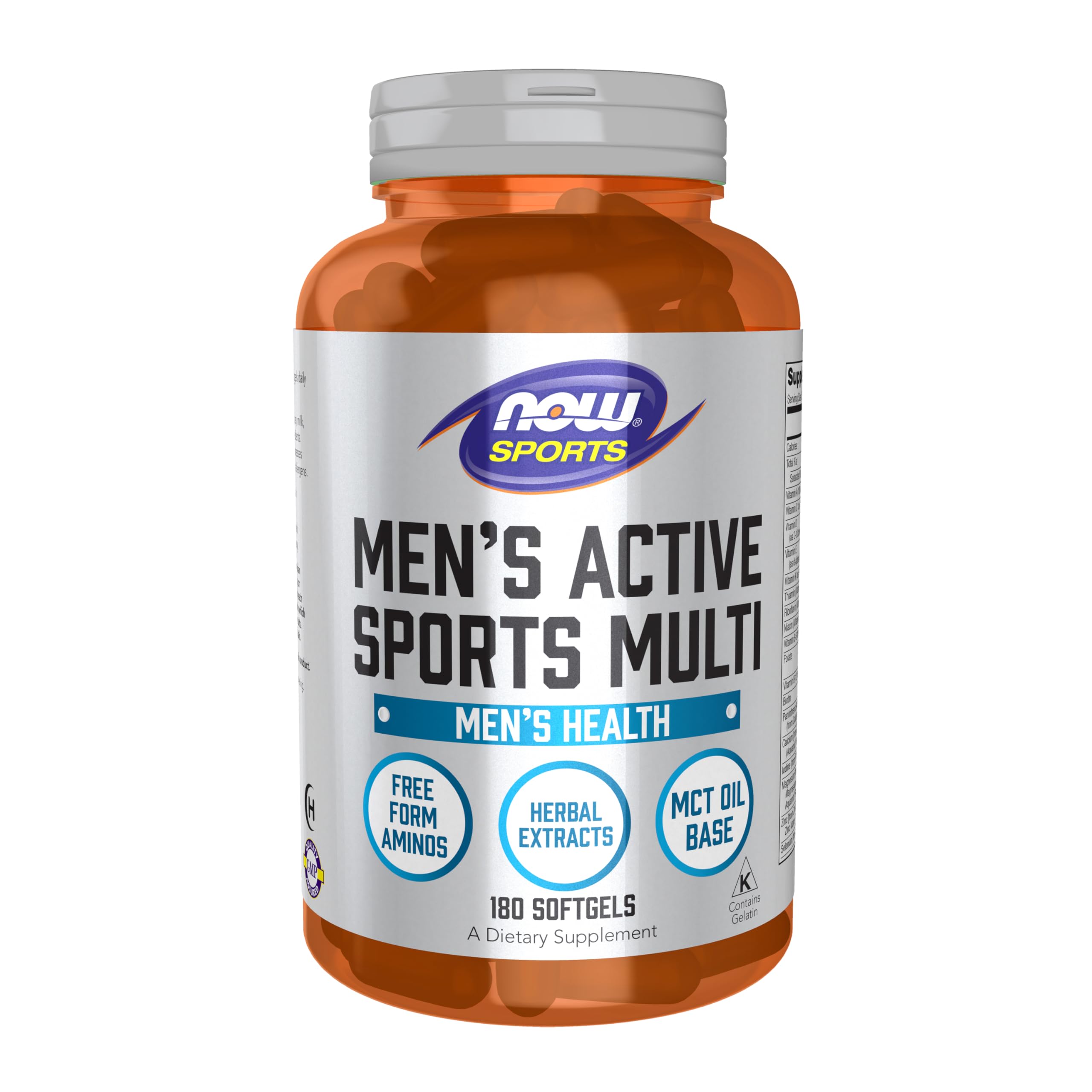 NOW Foods frasco frontal con 180 softgels mostrando formato práctico y concentración