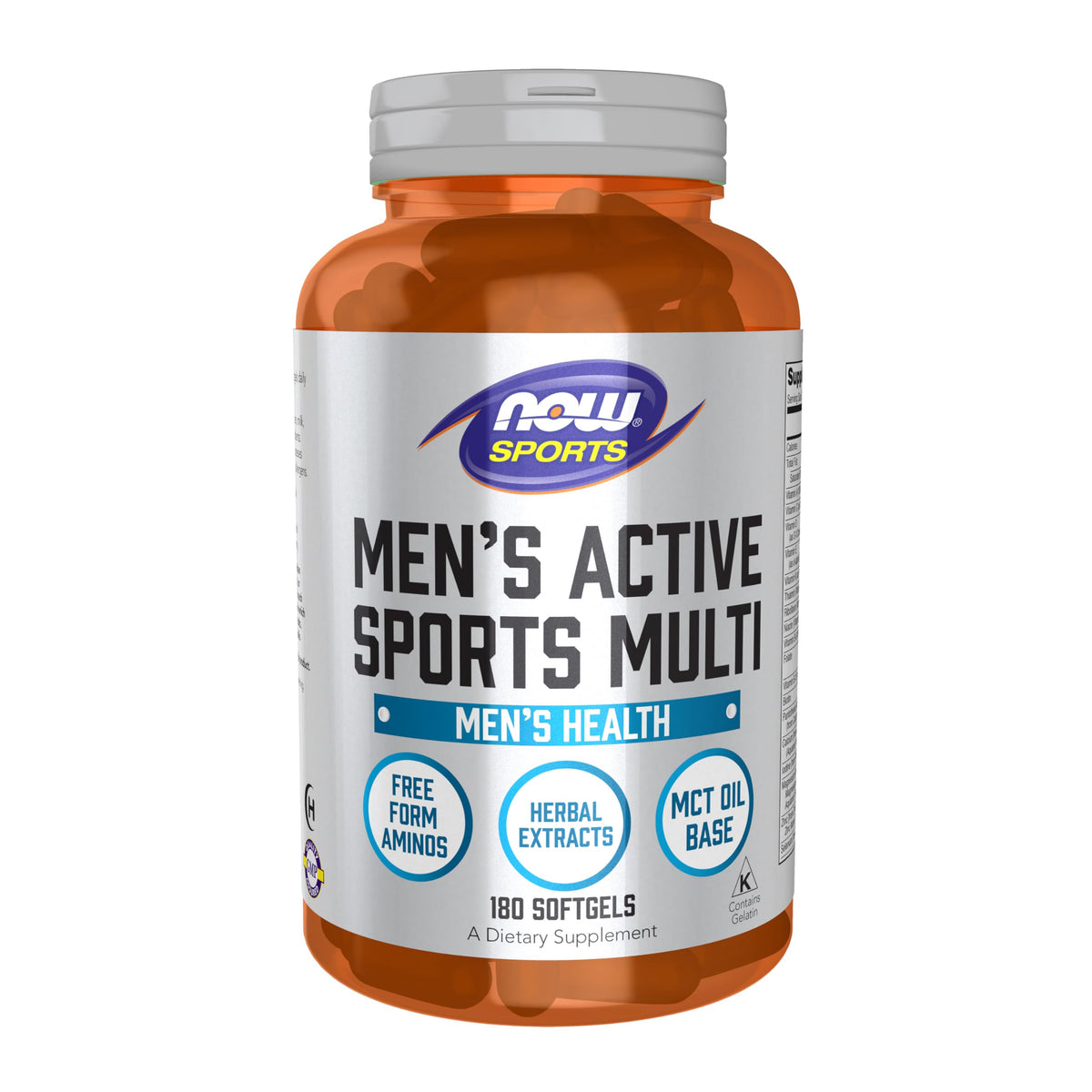 NOW Foods frasco frontal con 180 softgels mostrando formato práctico y concentración