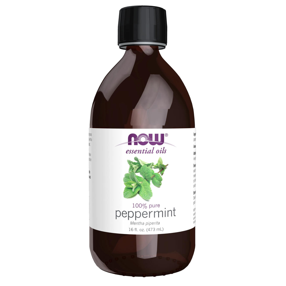 NOW Foods botella frontal 16 oz mostrando aceite puro y beneficio aromático