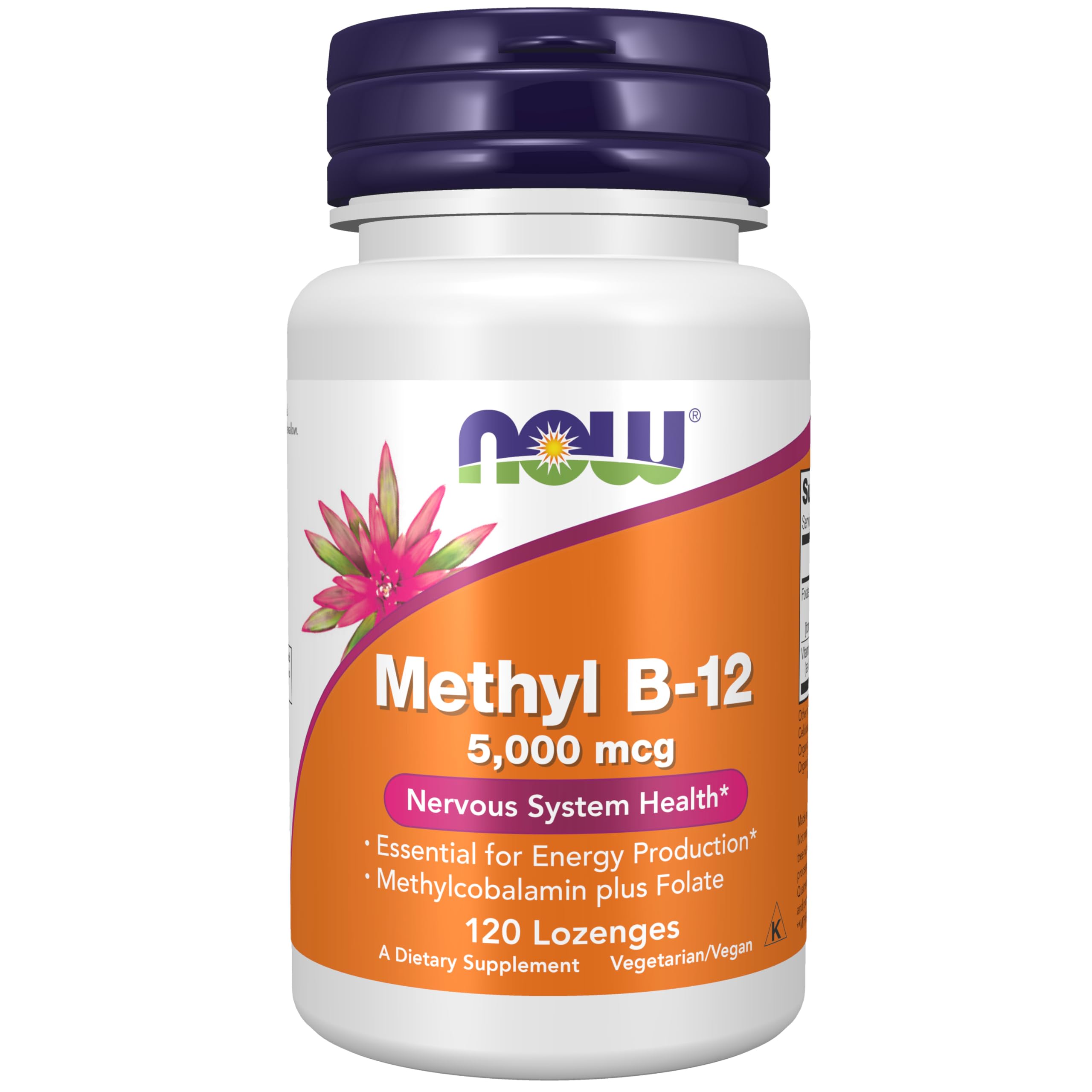 NOW Foods frasco frontal de Methyl B‑12 5,000 mcg mostrando la marca y cantidad