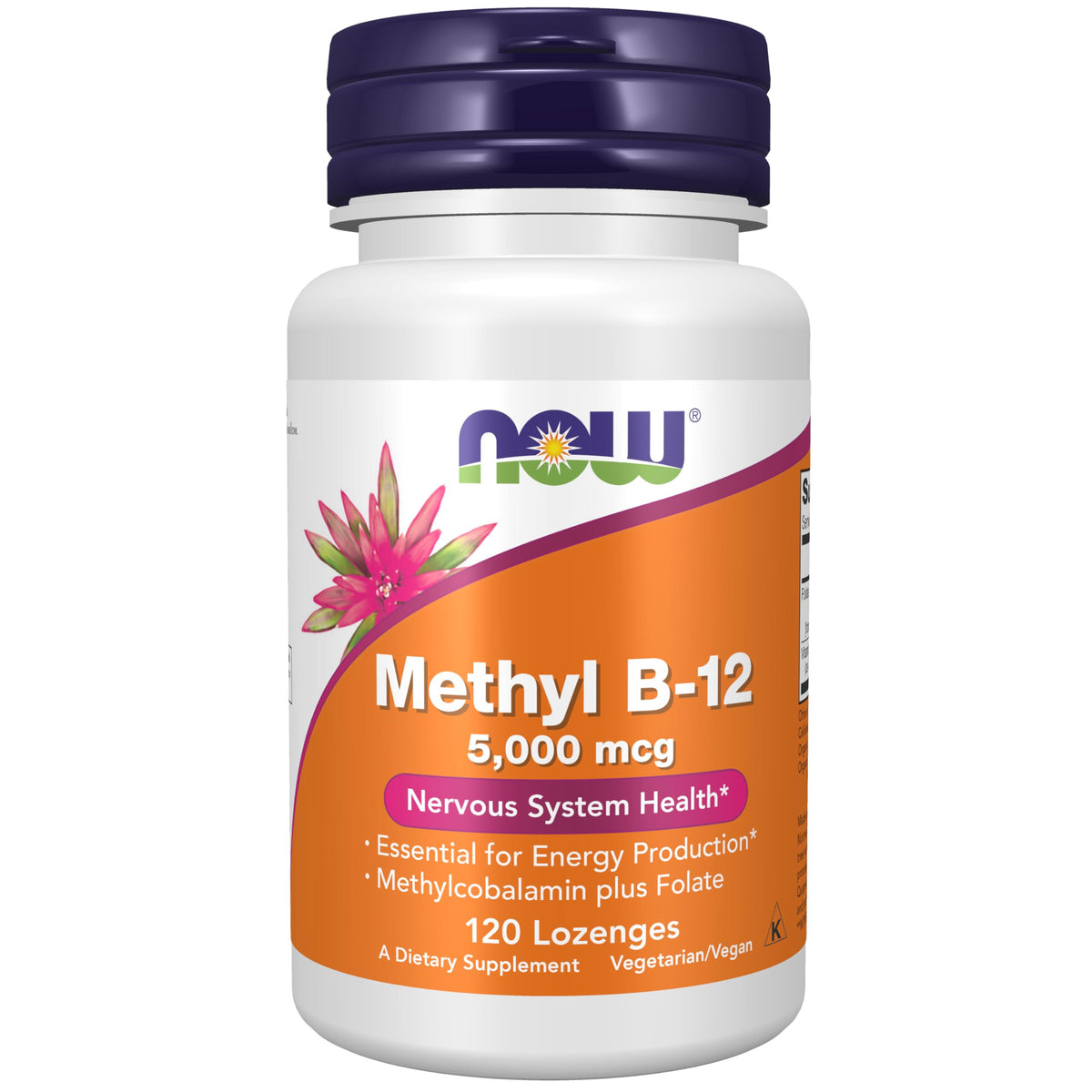 NOW Foods frasco frontal de Methyl B‑12 5,000 mcg mostrando la marca y cantidad