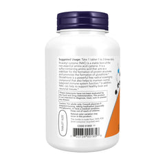 Etiqueta lateral de NOW Foods NAC con certificaciones y detalles de calidad visibles
