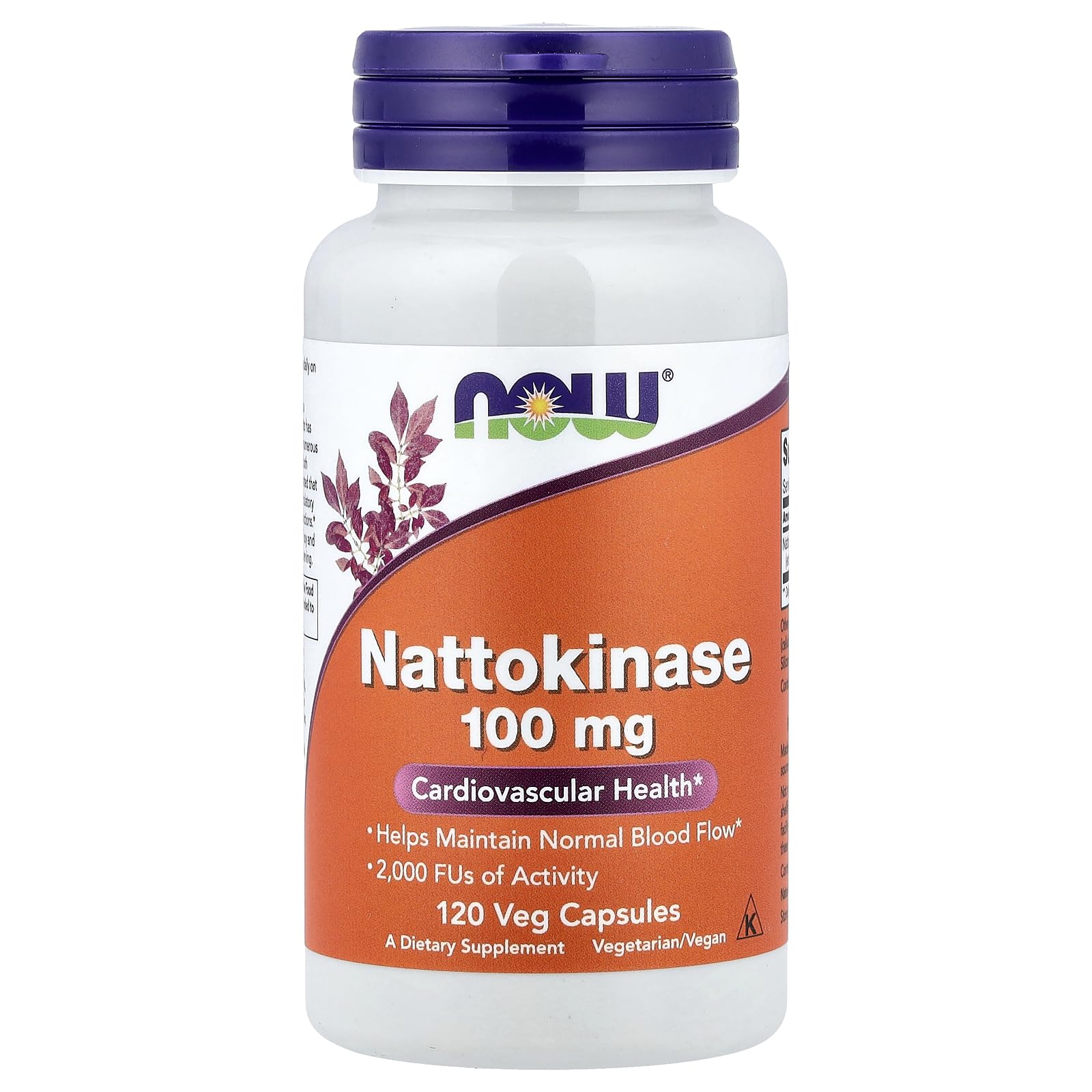 NOW Foods frasco frontal de Nattokinase 120 VegiCaps mostrando etiqueta clara