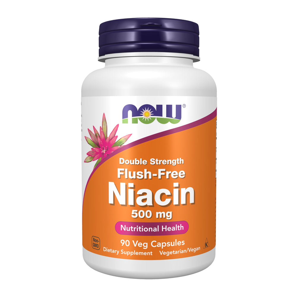 NOW Foods frasco frontal de niacina 500 mg, doble concentración para mayor conveniencia