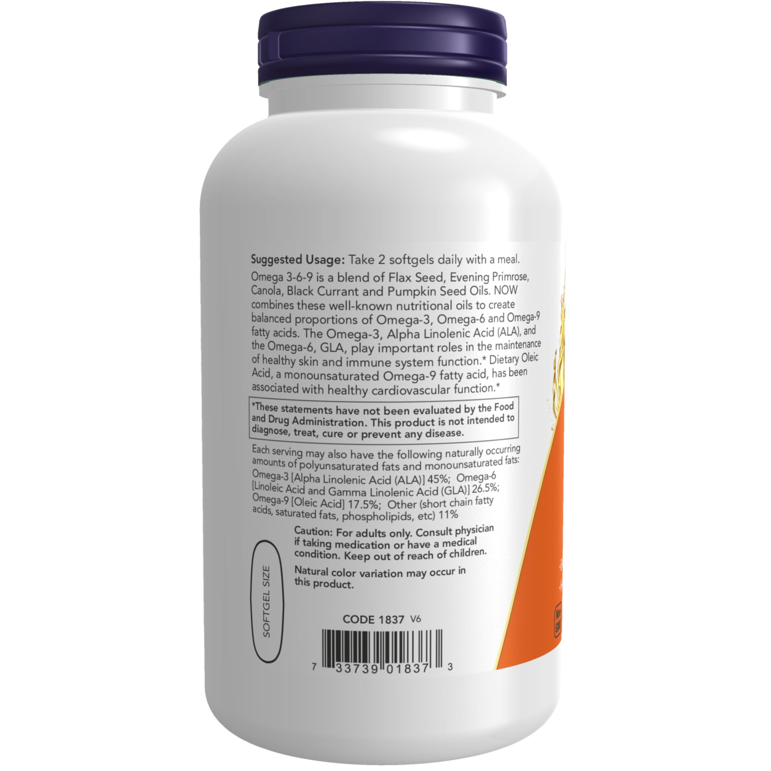 Etiqueta nutricional NOW Foods con porcentajes de omega y detalles