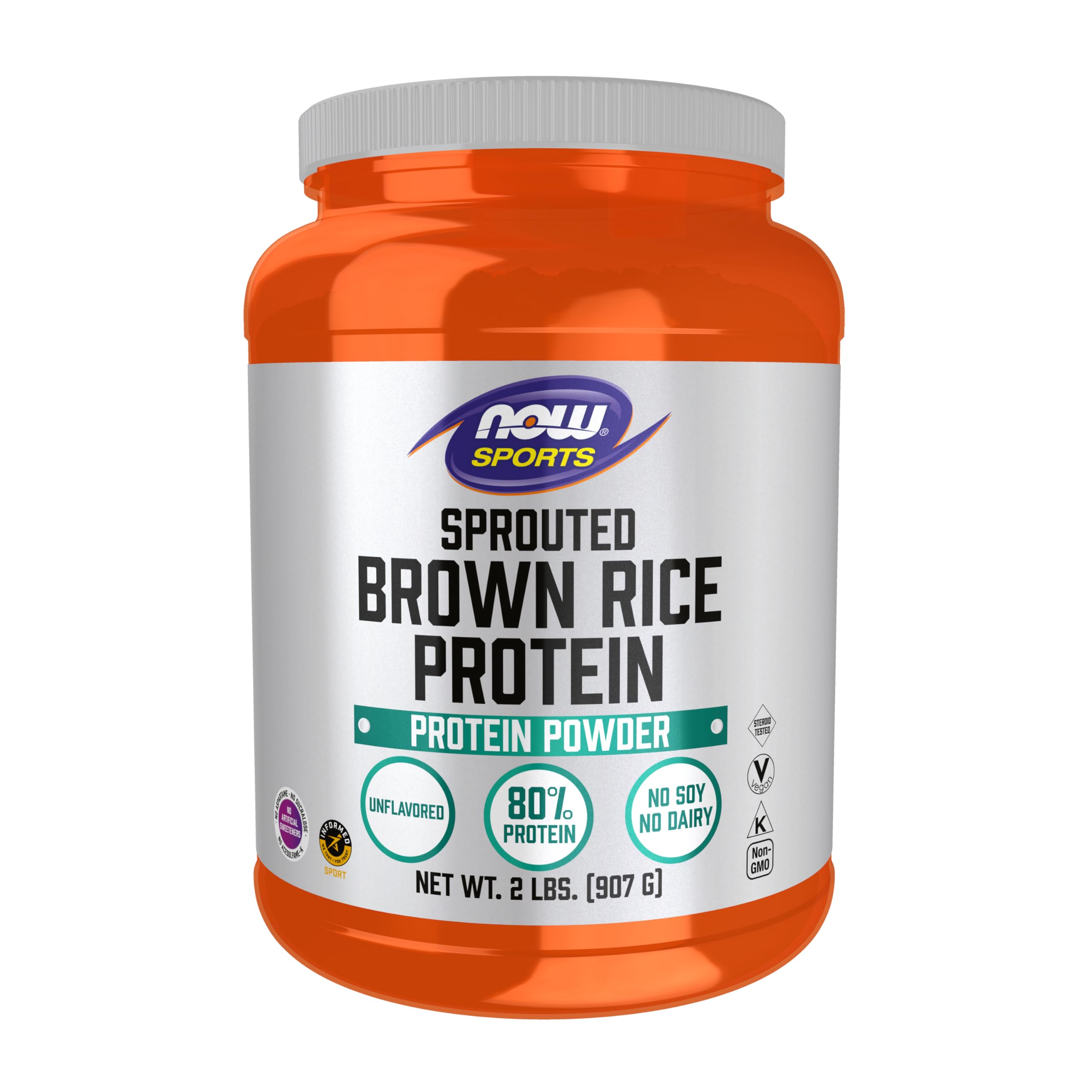 NOW Foods envase frontal de proteína de arroz germinado sin sabor, opción hipoalergénica