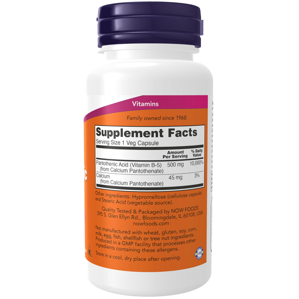 NOW Foods etiqueta del producto con información de dosis y certificaciones visibles