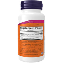 NOW Foods etiqueta del producto con información de dosis y certificaciones visibles