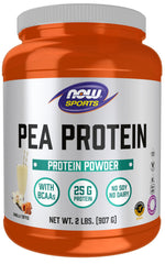NOW Foods envase frontal mostrando 2 lb y sabor vainilla toffee, opción proteica vegetal