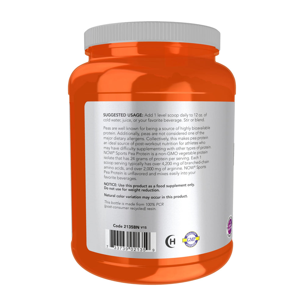 NOW Foods cucharada con polvo demostrando 24 g de proteína por porción