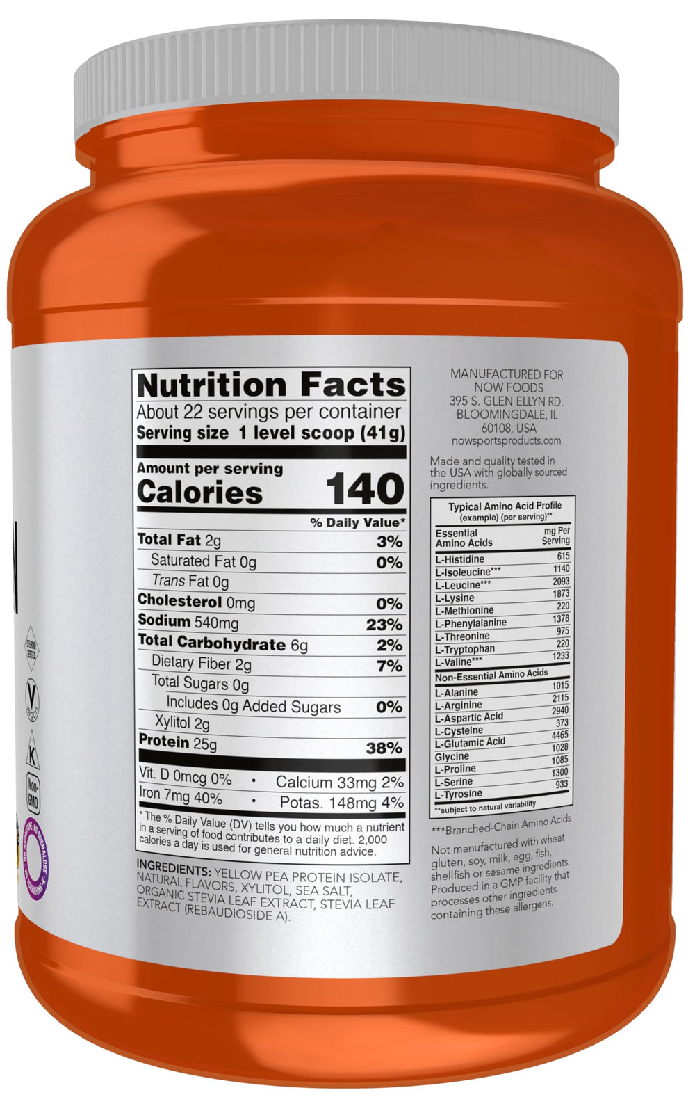 Textura del polvo NOW Foods Pea Protein en primer plano, fácil disolución y suave