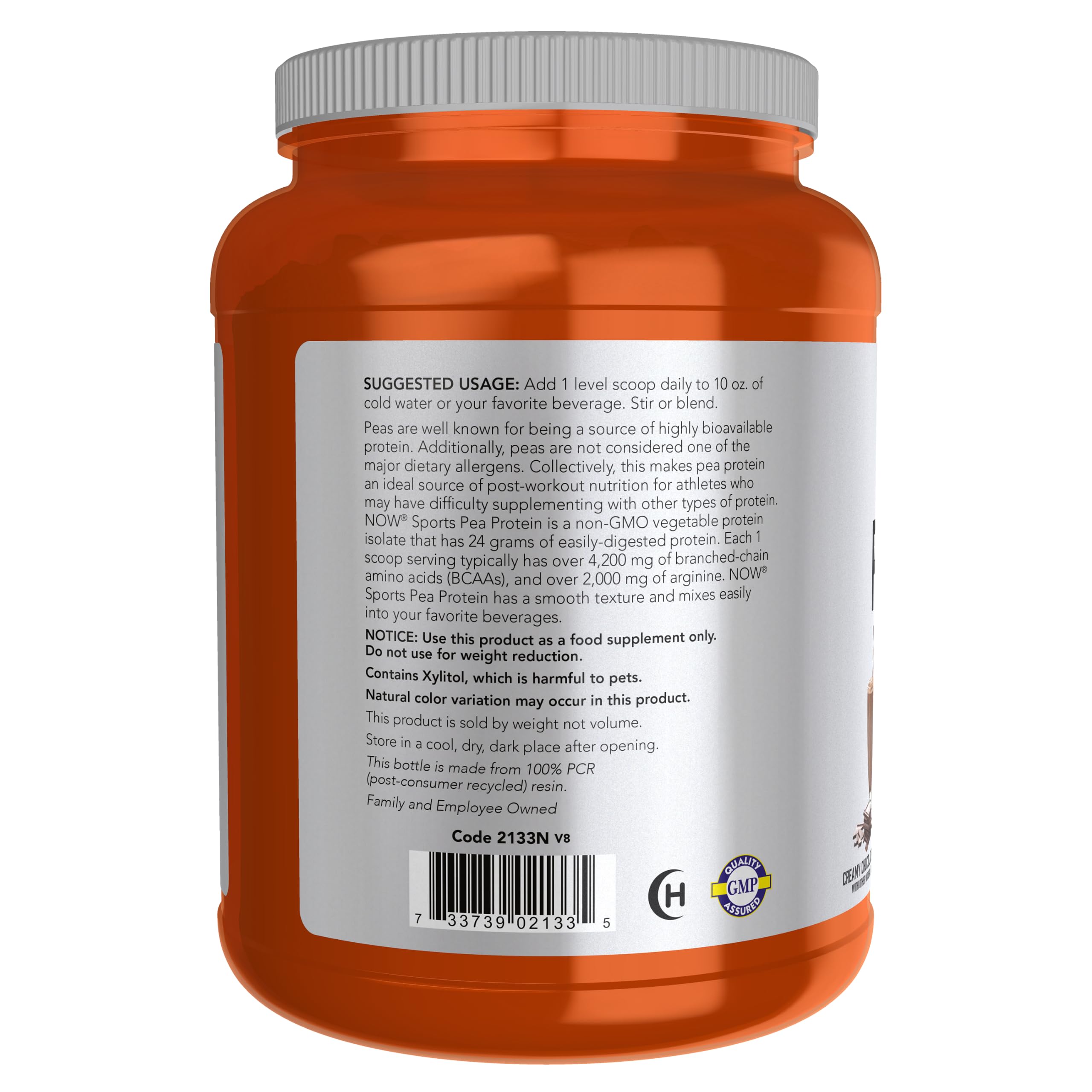 NOW Foods batido de chocolate con proteína de guisante, recuperación práctica