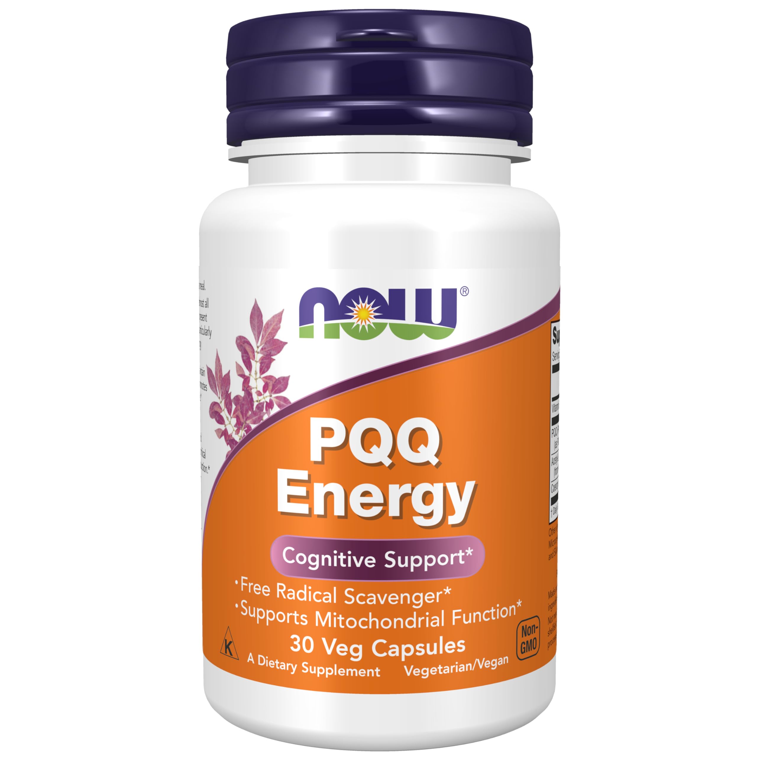 NOW Foods envase frontal del suplemento PQQ Energy mostrando beneficios