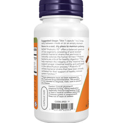 NOW Foods etiqueta con lista de cepas, transparencia y verificación por ADN