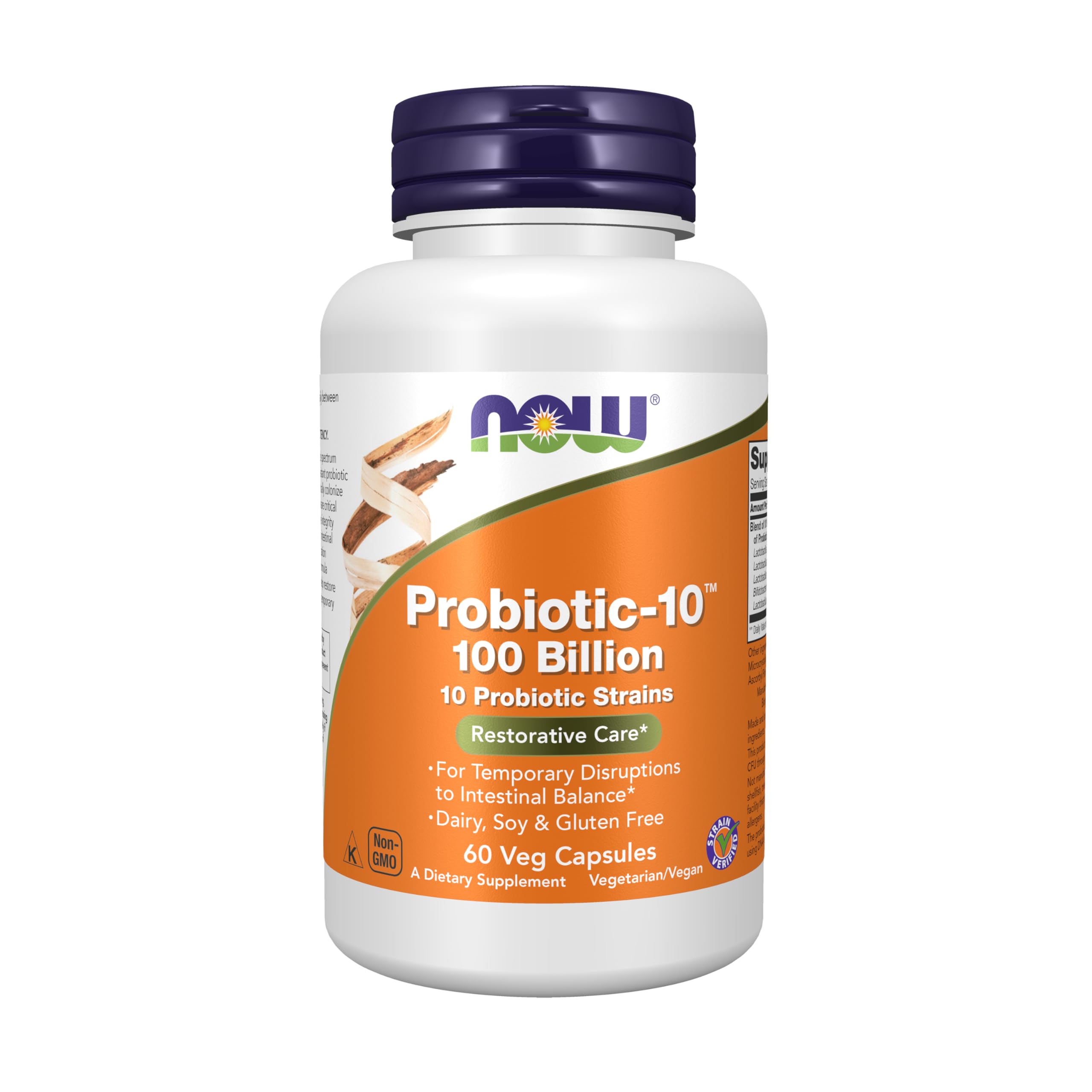 NOW Foods envase frontal que muestra 100 mil millones CFU y 60 cápsulas para confianza