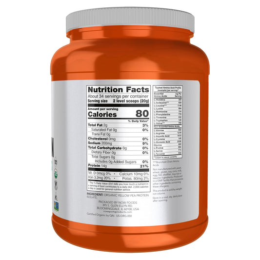 NOW Foods polvo de proteína de guisante textura fina, fácil disolución y mezcla