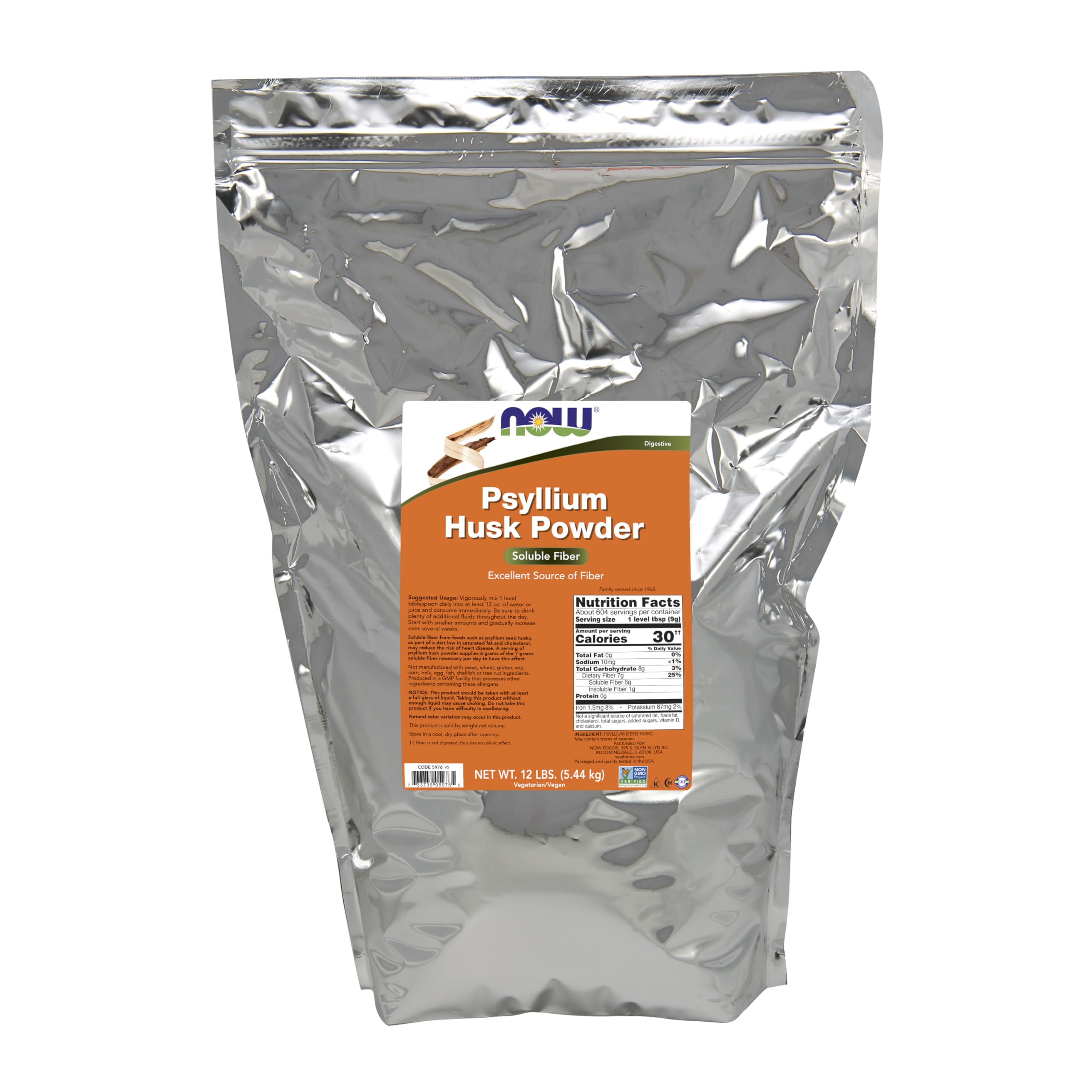 NOW Foods envase frontal de psyllium, presentación grande y clara