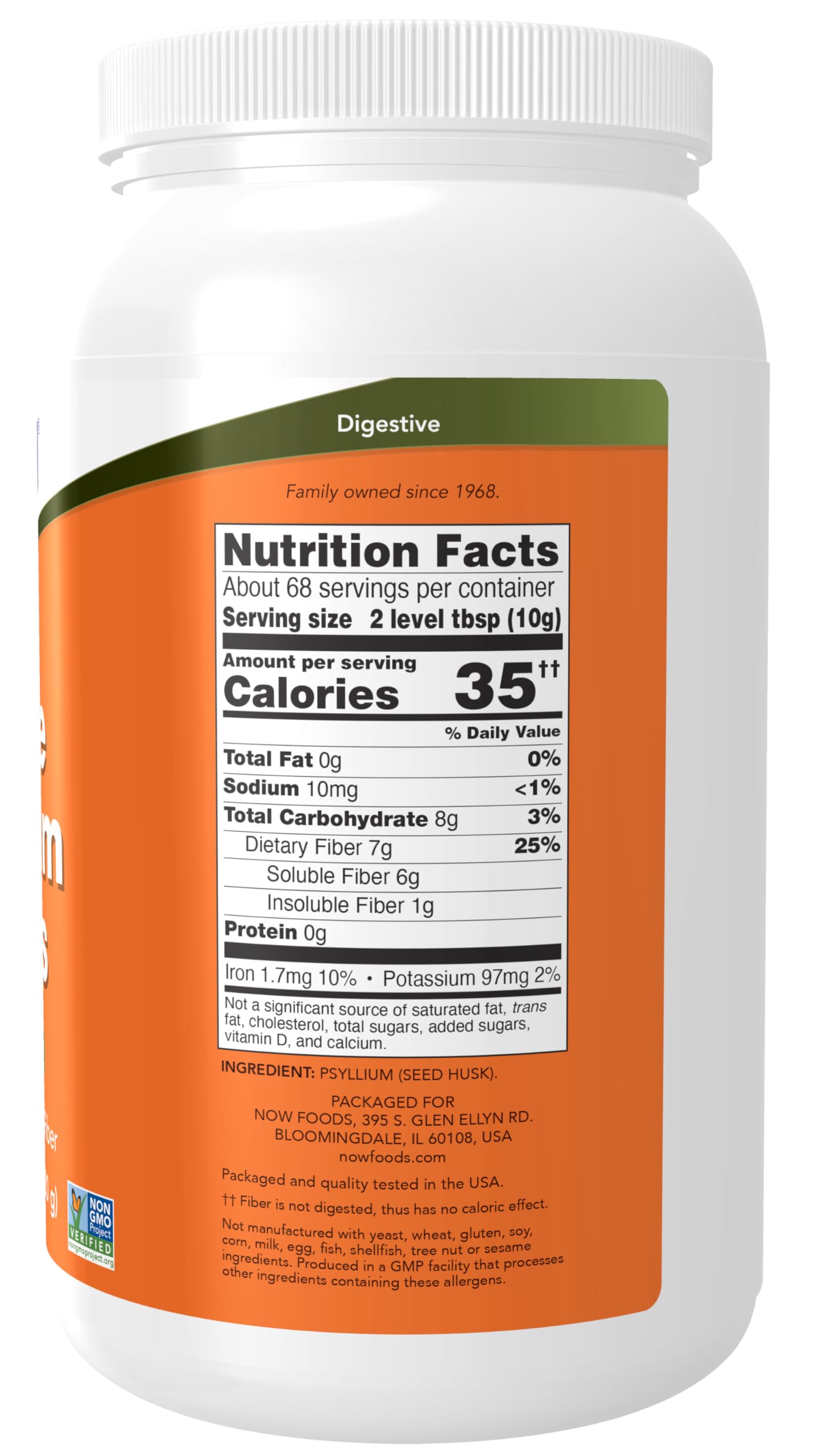 Close-up de textura de las cáscaras de psyllium NOW Foods, calidad natural