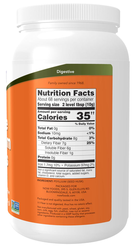 Close-up de textura de las cáscaras de psyllium NOW Foods, calidad natural