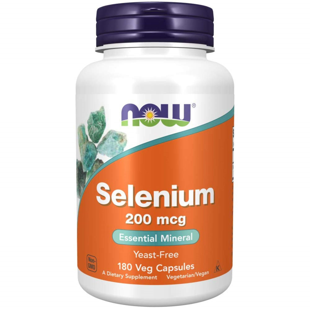 NOW Foods frasco frontal del selenio 200 mcg, envase compacto y claro