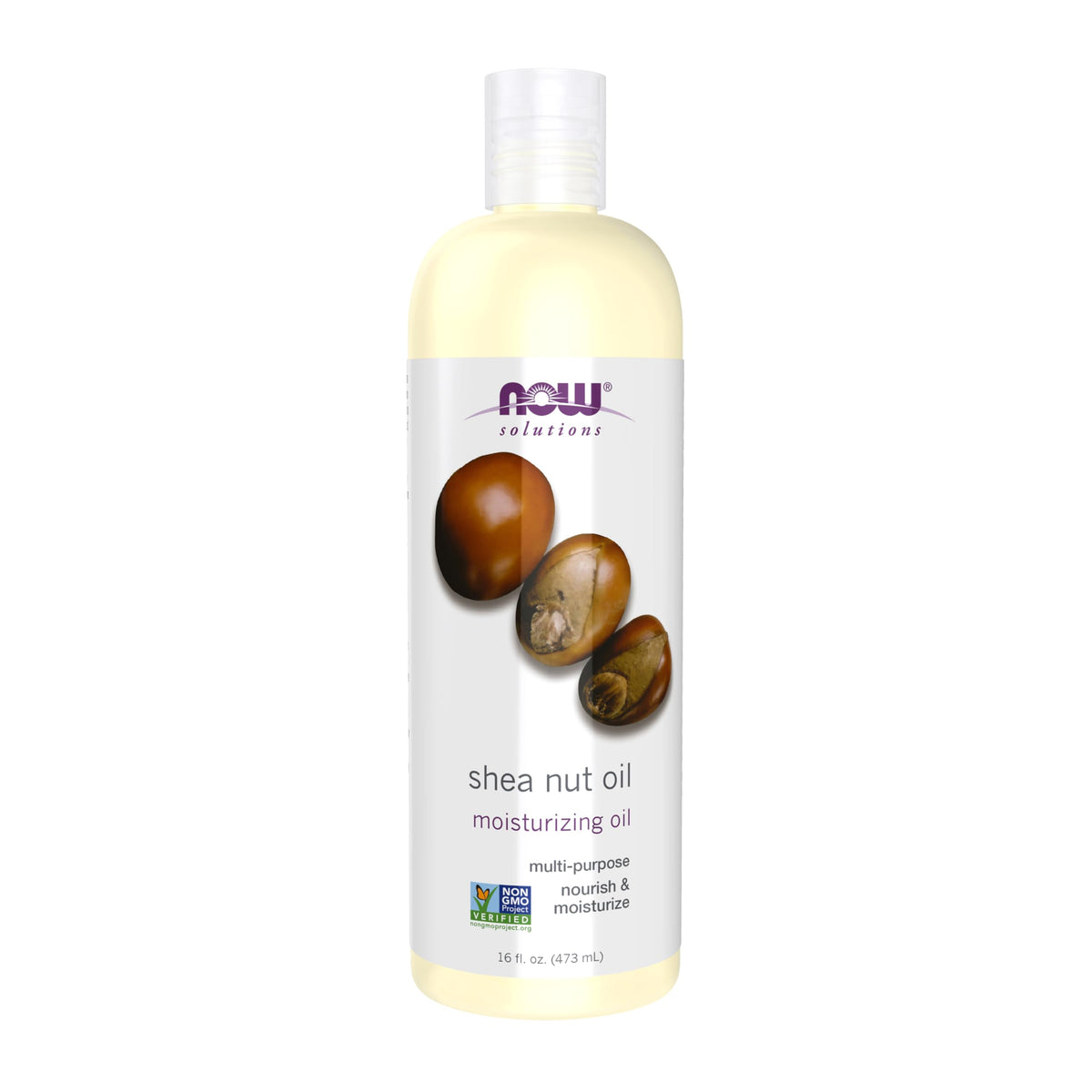 NOW Foods frasco frontal del aceite shea nut muestra presentación y pureza