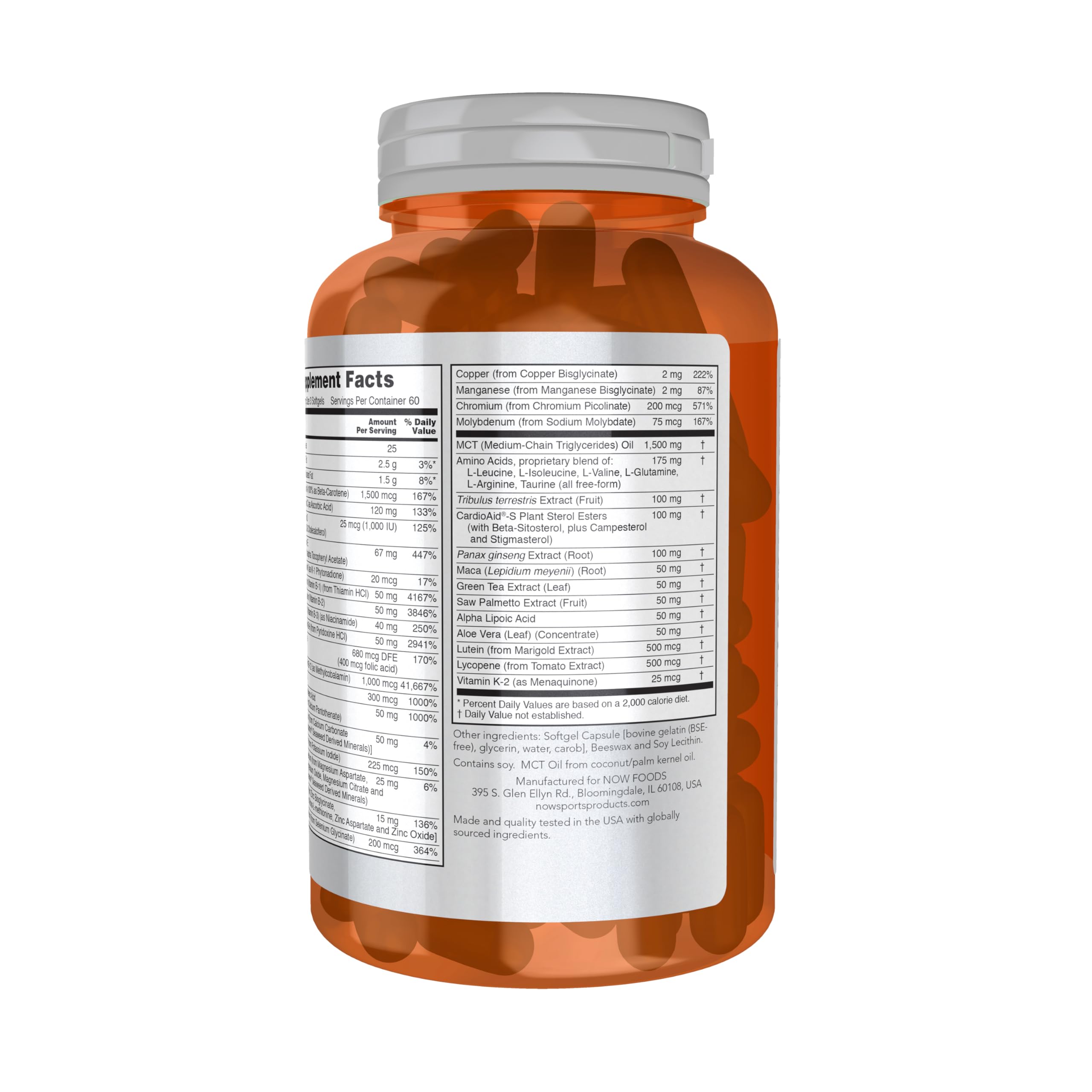 Softgels NOW Foods en mano para comparar tamaño y dosificación visual
