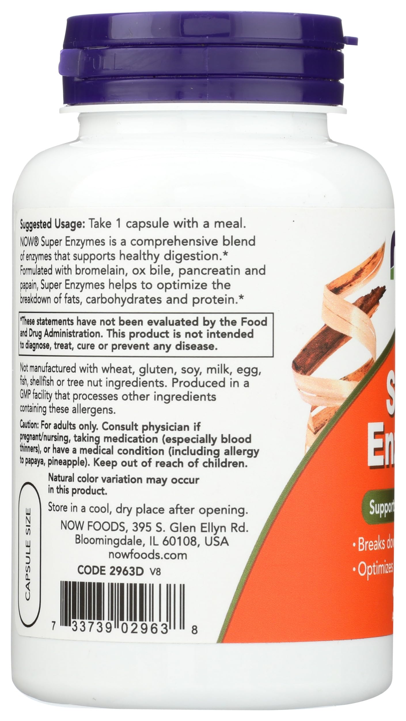 Now Foods etiqueta con información nutricional clara y completa