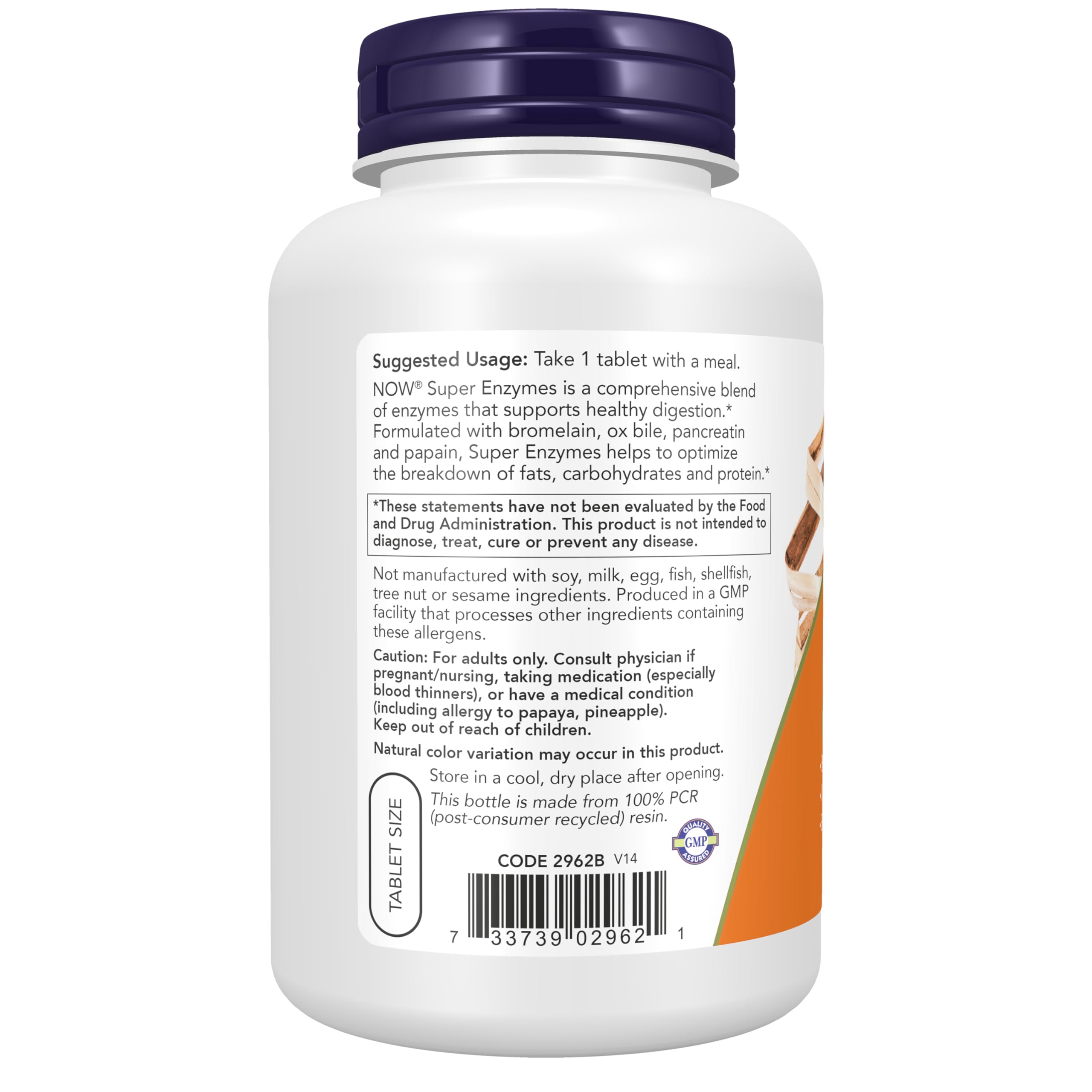 NOW Foods tableta en mano para comparar tamaño y confirmar que es fácil de tragar