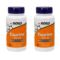 Now Foods frasco frontal de taurina 500 mg con etiqueta clara y beneficio de suministro prolongado
