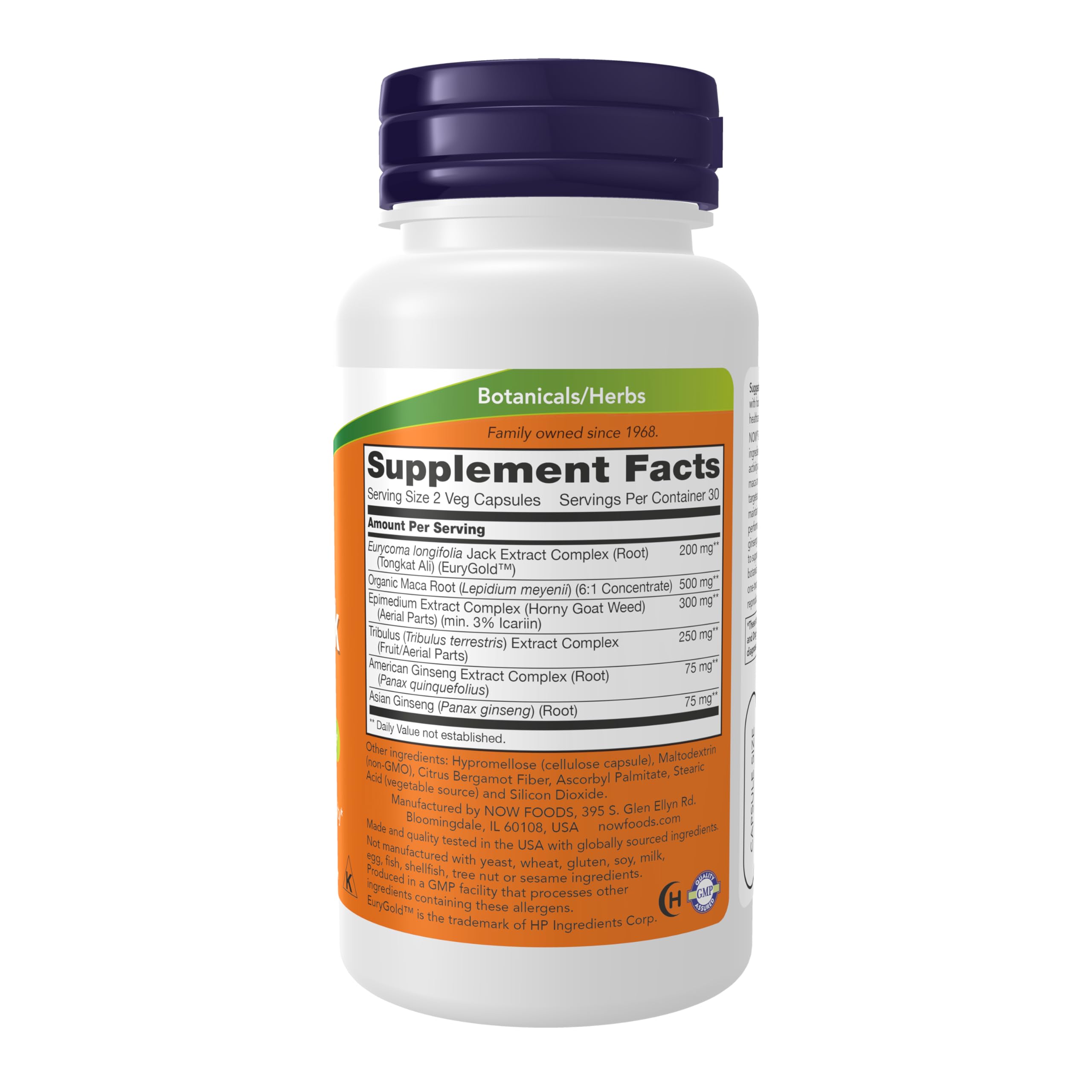 NOW Foods cápsulas vegetales TestoJack 200 primer plano mostrando textura y calidad