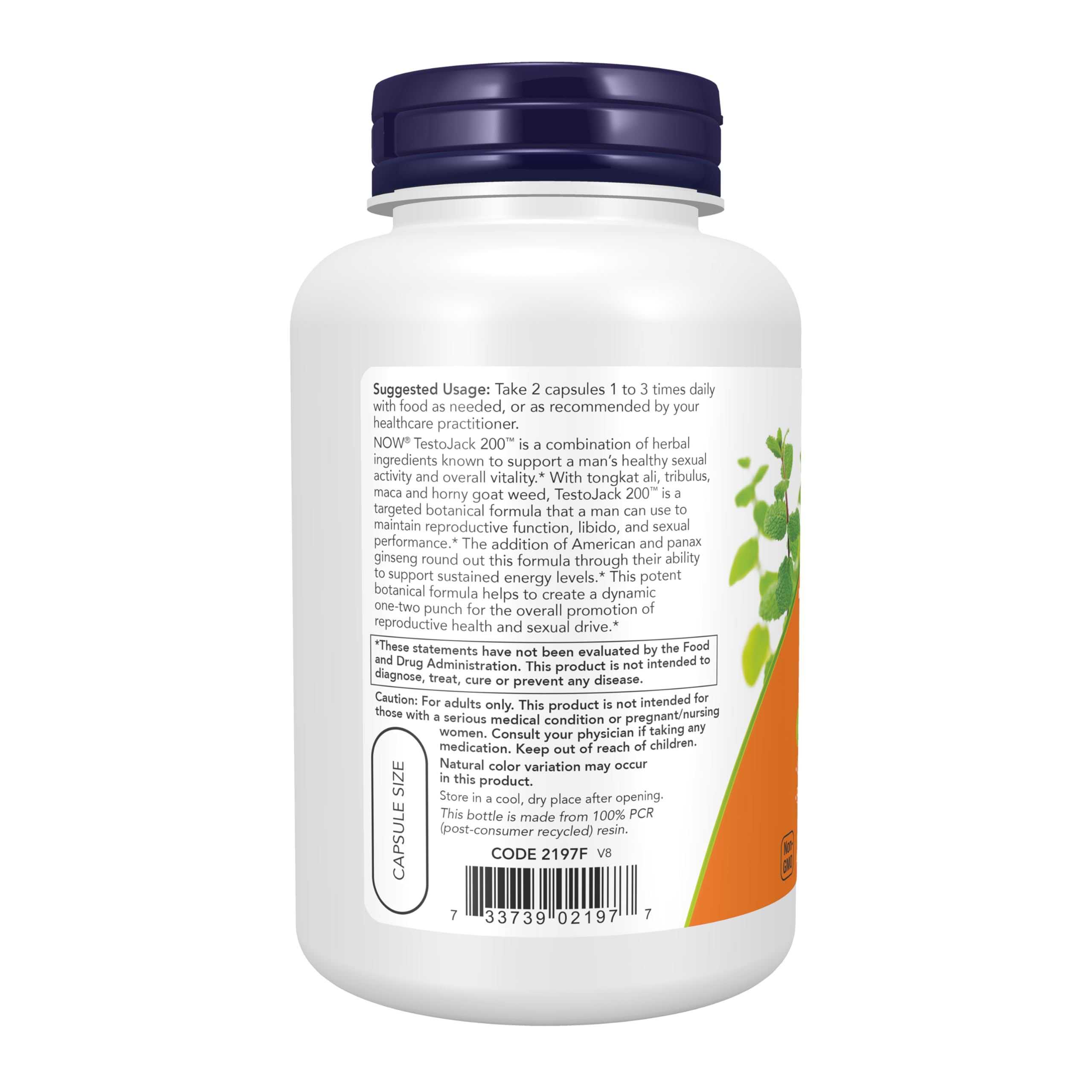 NOW Foods TestoJack 200 etiqueta con ingredientes mostrando formulación botánica y transparencia