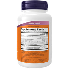 NOW Foods etiqueta lateral con lista de ingredientes y certificaciones