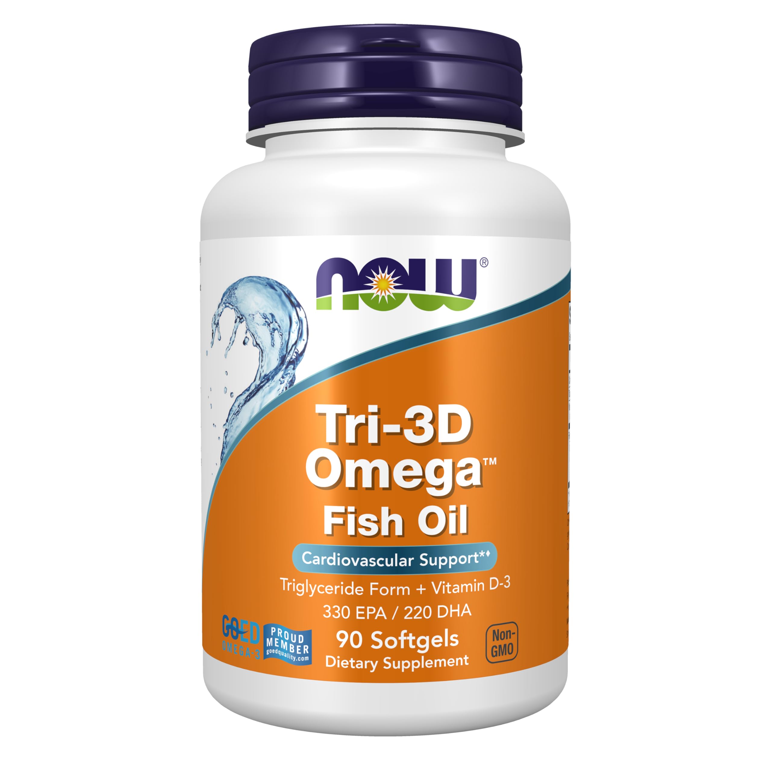 NOW Foods envase frontal mostrando omega‑3 y vitamina D para confianza