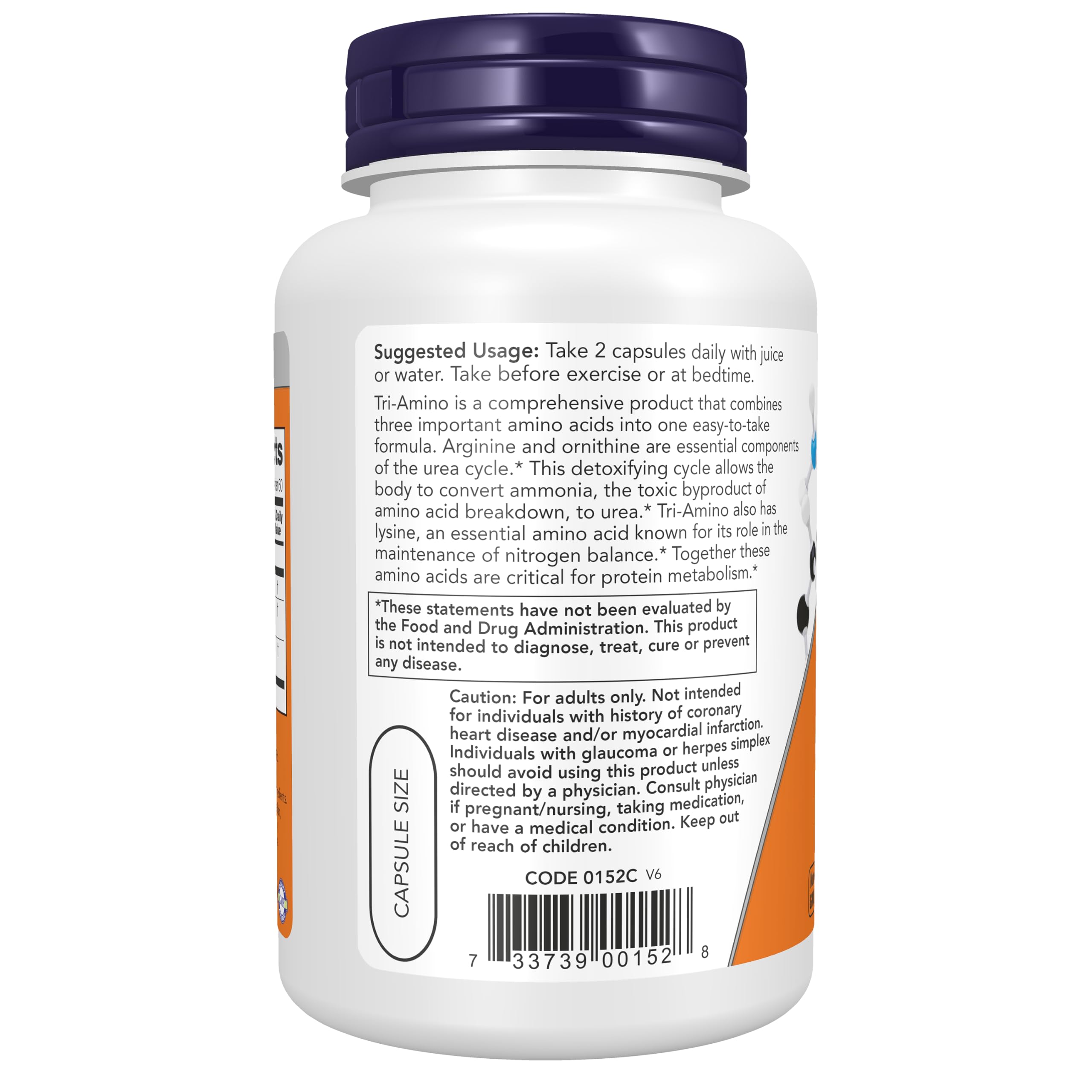 NOW Foods cápsula Tri-Amino en mano para comparar tamaño y facilidad