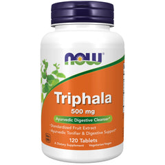 NOW Foods bote frontal mostrando Triphala 500 mg, envase informativo y fácil identificación