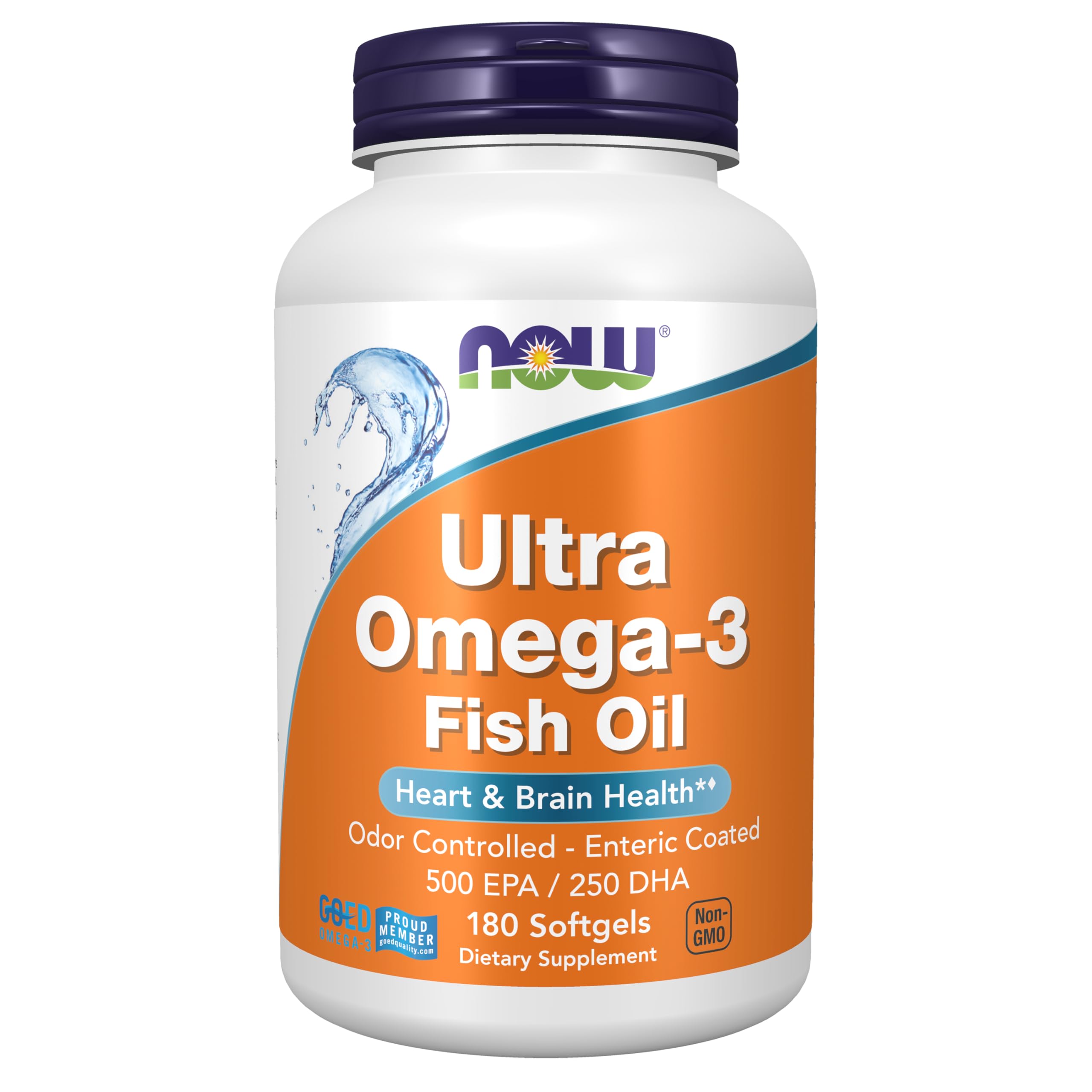 NOW Foods botella frontal mostrando Ultra Omega-3, presentación y beneficio de concentración
