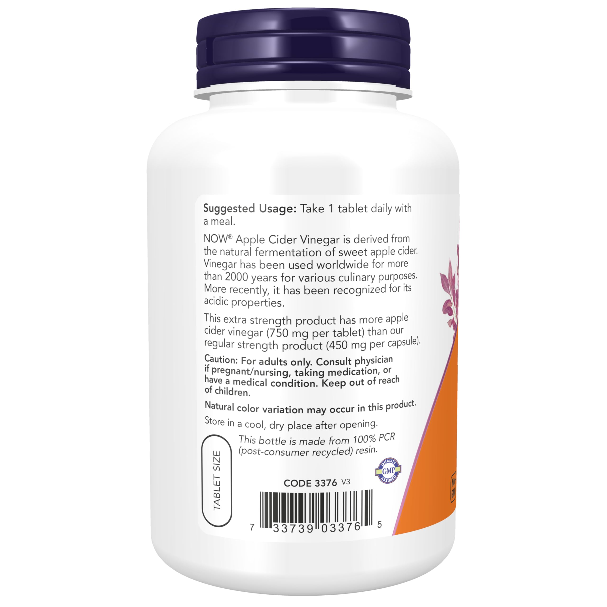 NOW Foods primer plano de tableta mostrando textura y densidad