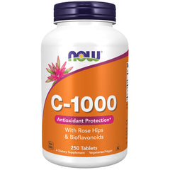 NOW Foods botella frontal mostrando 250 tabletas y diseño claro
