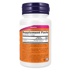 NOW Foods frasco abierto con softgels visibles que facilita la toma diaria