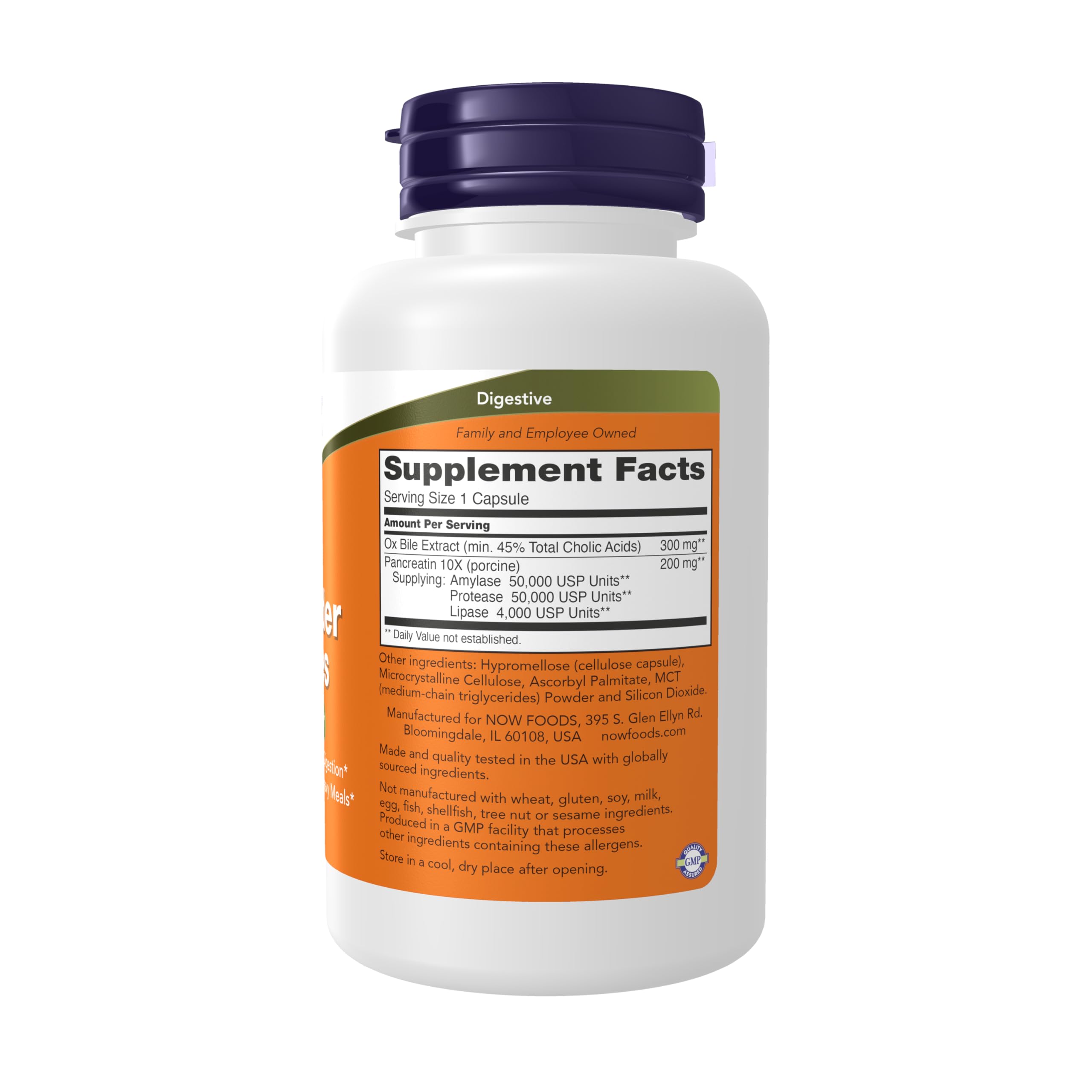 Cápsula abierta de NOW Gallbladder Enzymes con contenido visible para digestión eficiente