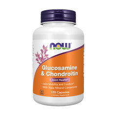 NOW Glucosamine & Chondroitin frontal del envase muestra etiqueta clara y beneficio articular