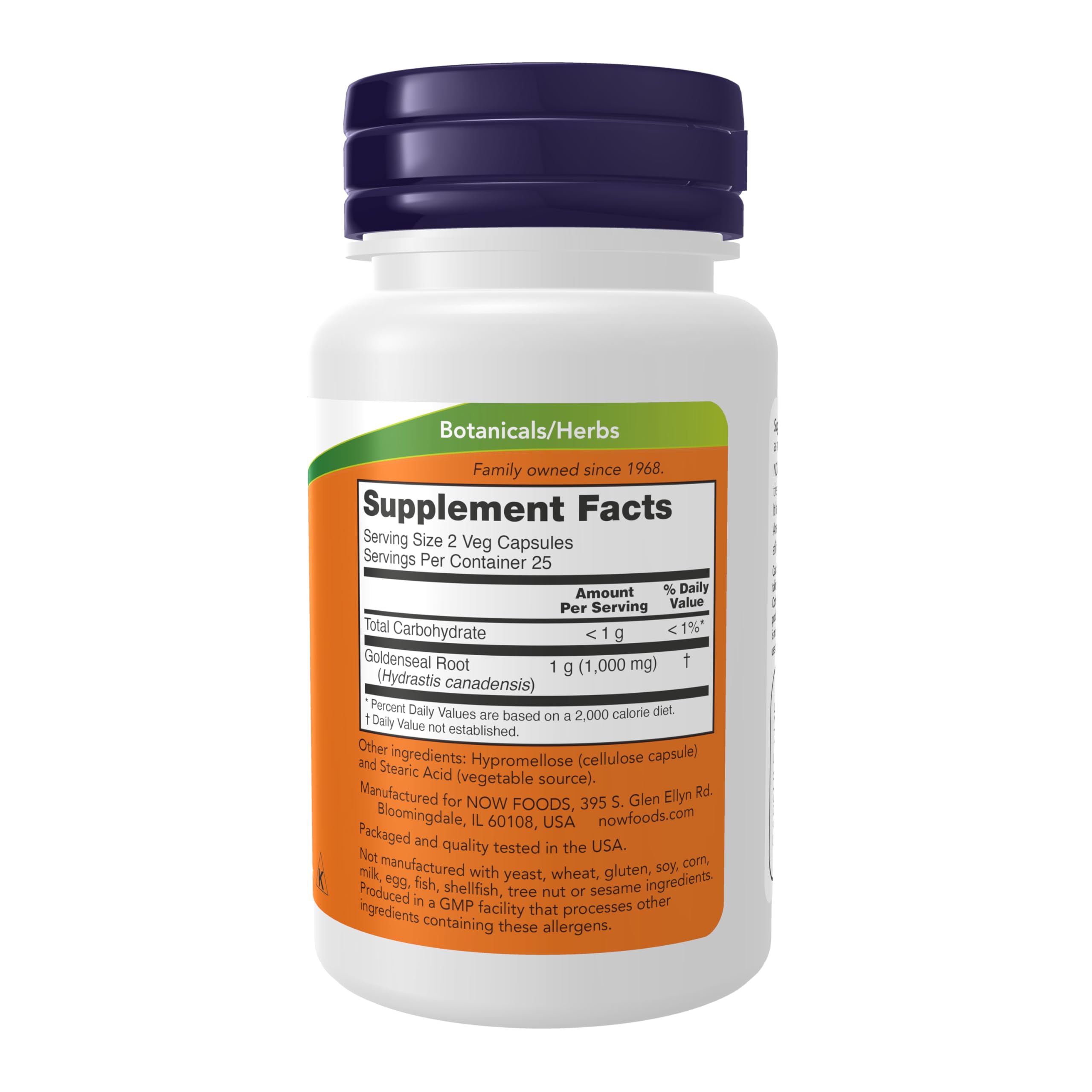 NOW Goldenseal Root cápsula abierta para ver textura y facilidad de disolución